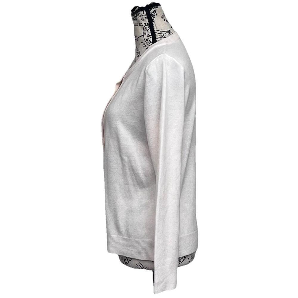 Sag Harbor Ivory Pearl Button Cardigan PM Petite Soft Classic Preppy Minimalist - Picture 4 of 9